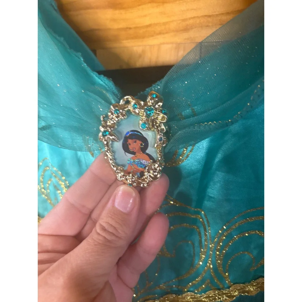 Disney Princess Jasmine Costume Teal Gold Glitter Jumpsuit Girls Size 4-6X